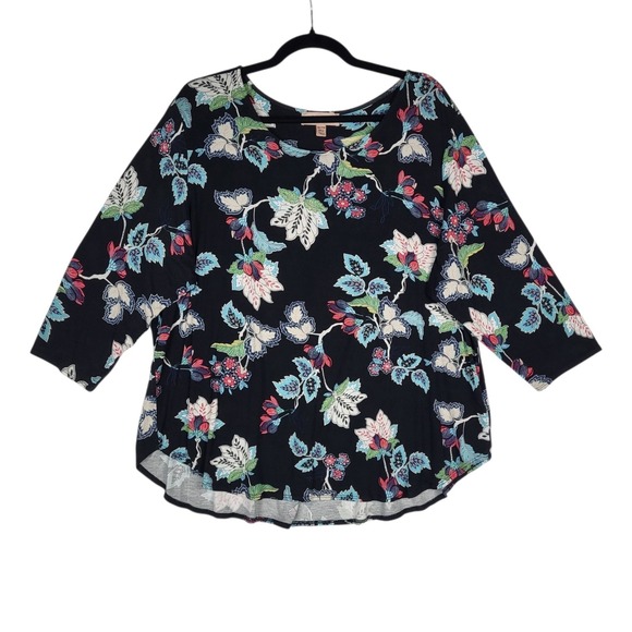 Philosophy Tops - Philosophy Floral Top Women's Plus Size 2X Dark Floral Boho Peasant Soft Stretch
